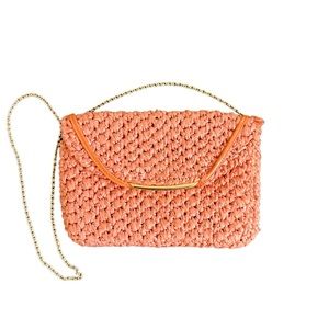 Rodo Designer Italy Vintage Coral Raffia Straw Cross Body Handbag Clutch Purse